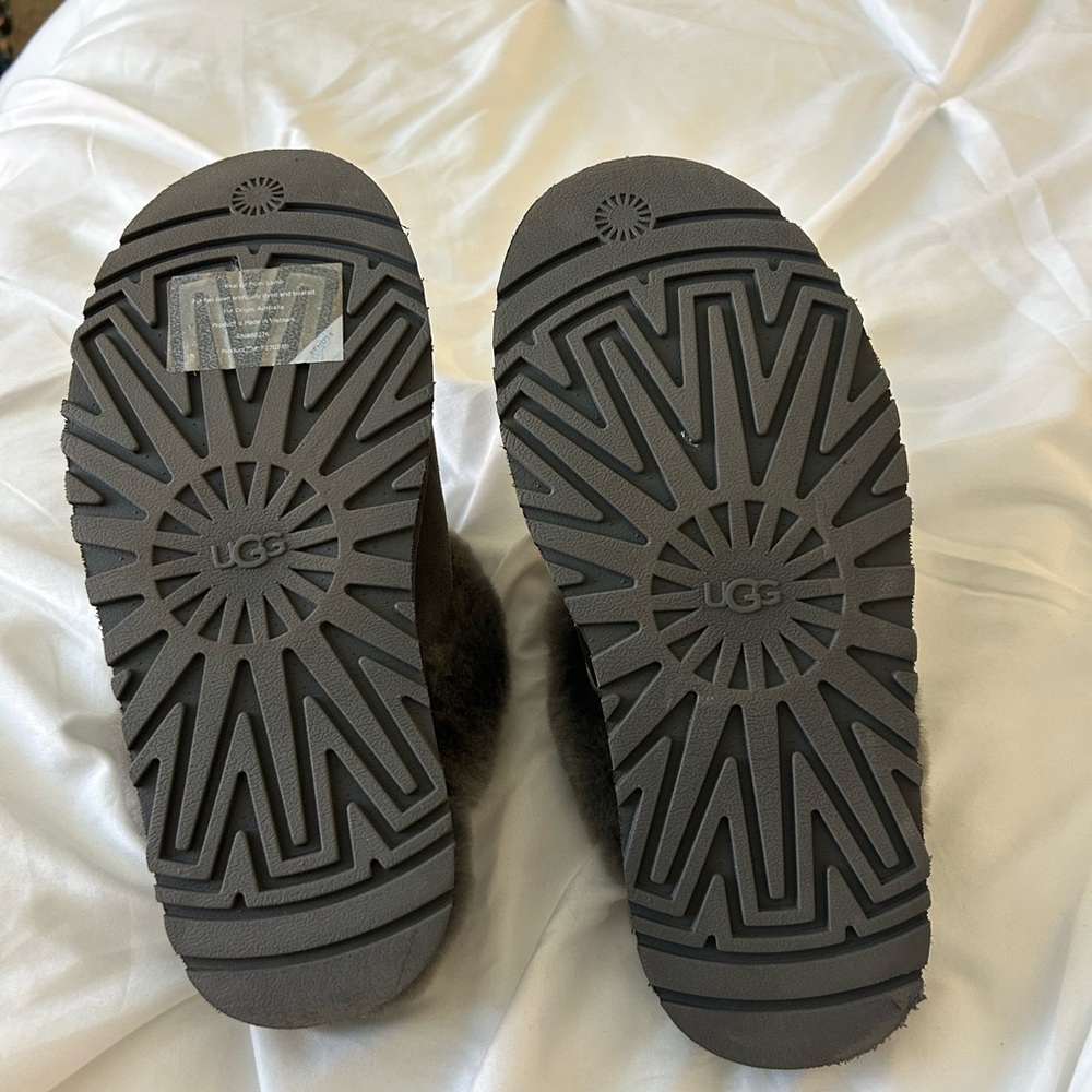 UGG Platform Gray Suede Fur-Lined Slippers - Picture 6 of 9